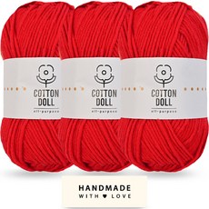 니뜨 코튼돌실 50g + 코튼 라벨 세트, 3개, 17레드