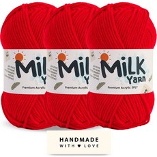 니뜨 밀크얀 뜨개실 50g x 3p + 코튼라벨 세트, 1세트, 10레드