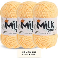 니뜨 밀크얀 뜨개실 50g x 3p + 코튼라벨 세트, 1세트, 23연노랑