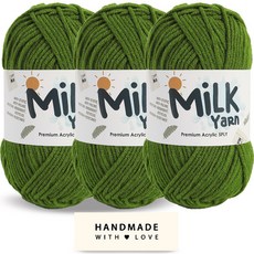 니뜨 밀크얀 뜨개실 50g x 3p + 코튼라벨 세트, 1세트, 14잔디그린