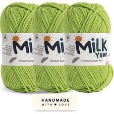 니뜨 밀크얀 뜨개실 50g x 3p + 코튼라벨 세트, 1세트, 22연두