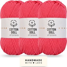 Knitt 棉花玩偶線 50g + 棉質標籤組合, 16珊瑚色, 3個