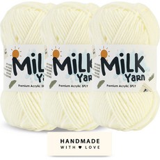 Knitt MiLK編織線 50g 3捲+Handmade字樣棉質標籤, 1組, 01象牙白