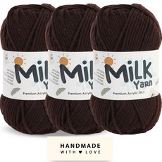 니뜨 밀크얀 뜨개실 50g x 3p + 코튼라벨 세트, 1세트, 16다크브라운