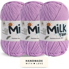 니뜨 밀크얀 뜨개실 50g x 3p + 코튼라벨 세트, 1세트, 65라벤다