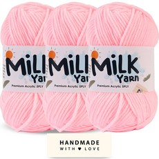 Knitt MiLK編織線 50g 3捲+Handmade字樣棉質標籤, 1組, 02淺粉色