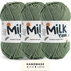 니뜨 밀크얀 뜨개실 50g x 3p + 코튼라벨 세트, 1세트, 74라이트카키