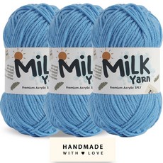 니뜨 밀크얀 뜨개실 50g x 3p + 코튼라벨 세트, 1세트, 86스카이