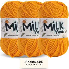 니뜨 밀크얀 뜨개실 50g x 3p + 코튼라벨 세트, 1세트, 34머스터드