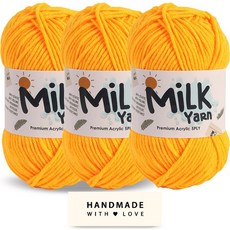 니뜨 밀크얀 뜨개실 50g x 3p + 코튼라벨 세트, 1세트, 38옐로우