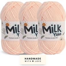 니뜨 밀크얀 뜨개실 50g x 3p + 코튼라벨 세트, 1세트, 51연살구