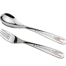 Kitchen-Art 幼兒不銹鋼角色勺子 + 叉子套組, 可愛的兔子寶寶, 叉子+湯匙