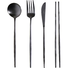 마리포사 커트러리 디너스푼 + 젓가락 + 디너포크 + 디너나이프 세트, 블랙, 1세트