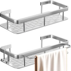chinada 免鑽孔多功能毛巾掛架置物架 2種組, 銀, 1組