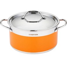 쉐프윈 인덕션 304STS 통5중 컬러 양수냄비, 오렌지, 1개, 지름 24cm x 높이 12.5cm