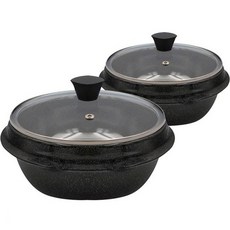 電磁爐適用家用陶瓷雙層塗層鑄鐵鍋 2種+鍋蓋 2種組, 黑色, 17公分、23厘米