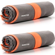 MONSTER TOWEL 超細纖維運動毛巾 2件組, 灰色, 灰色, 1套