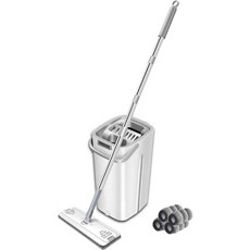 THE ZAKKA 自動清洗桶 + 濕拖把 + 拖布4入組 白色, 1套