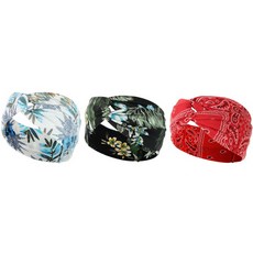 Belle 引人注目時尚髮帶3件組, 3號(落葉白, 黑色花朵, 紅色)