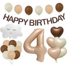 Lifegraphy HAPPY BIRTHDAY 雲朵數字愛心氣球組, 數字 4, 1套