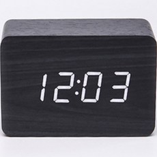 직사각형 나무 LED 탁상시계, 블랙