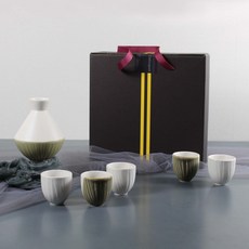 月鹽陶器半橄欖炊具套組, 陶瓷酒瓶+5種清酒杯, 1組
