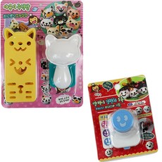 Kitchen9 貓咪飯糰模具 + 海苔壓模器組合, 混合顏色(飯糰模具), 微笑藍(海苔壓模器), 1套