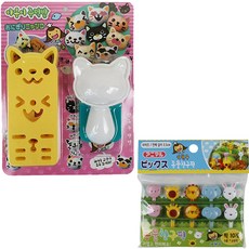 Kitchen9 貓咪飯糰模具 + 動物朋友造型籤 10入套組, 混合顏色, 1套
