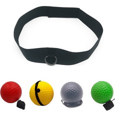 拳擊反應訓練彈力球組 02尼龍扣頭帶+球 4顆, 紅、黃、黑、綠(PU球）
