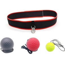拳擊反應訓練彈力球組 08加厚高彈力8字型扣環頭帶+球 3顆, 黑色（PU球）、紅色（橡膠球）、黃色（網球）