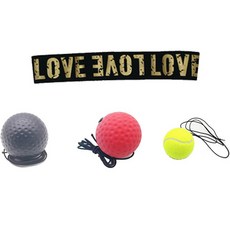 拳擊反應訓練彈力球組 01LOVE頭帶+PU球+橡膠球+網球, 黑色（PU球）、紅色（橡膠球）、黃色（網球）, 1組