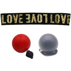 拳擊反應訓練彈力球組 01LOVE頭帶+PU球 2顆, 紅、黑（PU球）