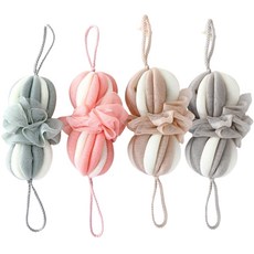 日常大師 低刺激雙色長版沐浴球 4件組, A款 粉紅色, 灰色, 綠色, 米色, 4入, 1套