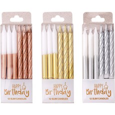 joyparty 生日蠟燭 3款 x 12入組合, 玫瑰金, 金色, 銀色, 1套