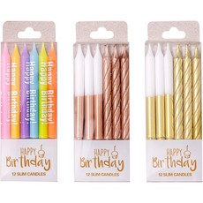 joyparty 生日蠟燭 3款 x 12入組合, 彩虹, 玫瑰金, 金色, 1套