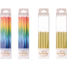 Joy Party 生日蠟燭細 2 種 x 12 件套裝, 2組, 彩虹，金子