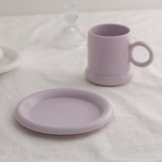 ssueim GOOD VIBES系列早午餐用陶瓷餐具 4入組, 淺紫色, 馬克杯+圓盤+茶匙+茶叉