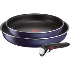 Tefal 特福 巧變精靈系列可拆式不沾鍋具3件組, 藍色, 平底鍋 22cm+平底鍋 26cm+手柄