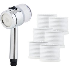 Dewbell Cook Fill手持式過濾蓮蓬頭 銀色+活性碳替換濾芯 6入組, 1組