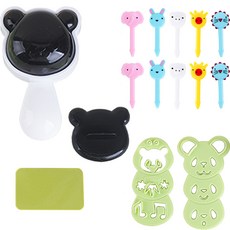 inbloom 簡易熊貓飯糰製作器 + 5種動物造型裝飾籤 x 2p 套組, 混合色, 1套