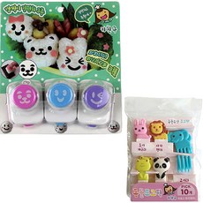 Kitchen9 可愛海苔壓模器3種 + 動物水果叉5種 x 2入組合, 粉紅色(海苔壓模器), 紫色(海苔壓模器), 藍色(海苔壓模器), 隨機出貨(動物水果叉), 1套