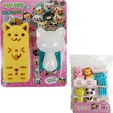 Kitchen9 貓咪飯糰模具 + 動物叉籤5種x2入組, 隨機出貨(動物叉籤), 1套