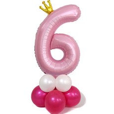 joyparty 皇冠數字氣球柱套組 6, 粉紅色, 1套