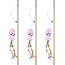 부투펫 고양이 붕어빵 캣닢 방울 낚시대, 핑크, 3개