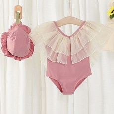 女童款紗蕾絲公主連身泳衣+帽子套裝 CCW33GSW367