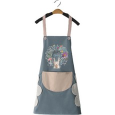 兔子設計擦手巾一體式防水圍裙, 藍色