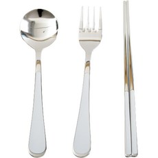 Willive 韓國製 304不鏽鋼 Nino 陶瓷兒童餐具組, 白色, 湯匙 + 叉子 + 筷子