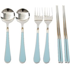 Willive 韓國製 304不鏽鋼 Nino 陶瓷兒童餐具組, 天藍色, 湯匙 2p + 叉子 2p + 筷子 2雙