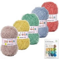 yarna 뜨개질 수세미 80g x 5볼 + B타입 도안 8종 세트, 1개, N3 빈티지 레인보우