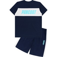 pancoat 兒童款白色線條短袖T恤+短褲套裝 RKCU23B46